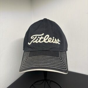Titleist Golf Cap‎ Black White Strapback Hat Mens Unisex Dad Distressed Spellout